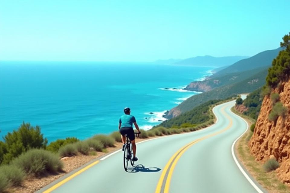 Cycling tour along coastal road with ocean views